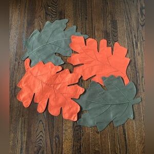 Croft & Barrow 4-Piece Burnt Orange/Olive Green Leaves Placemats 21” x 16” EUC!!
